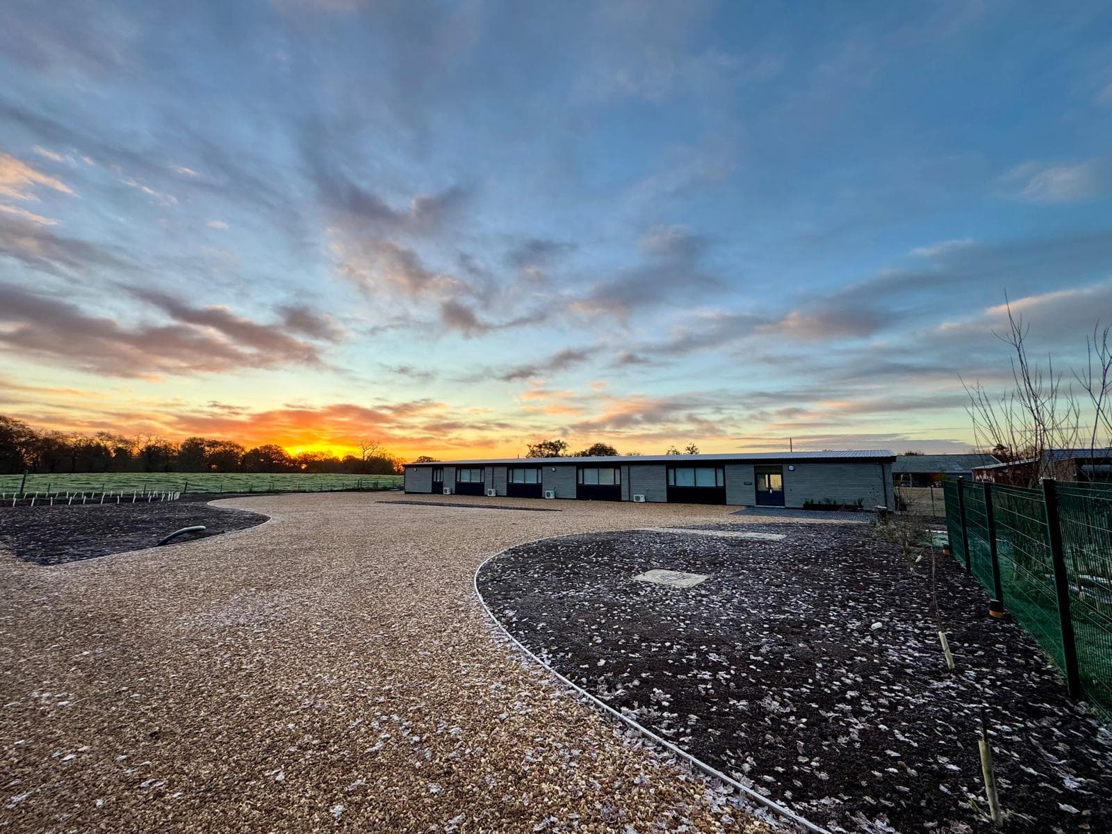 Completed FR Carpentry build at golden hour in the Dorset countryside